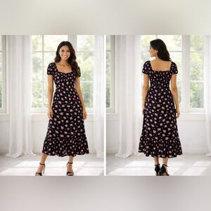 ANGIE Romantic | Cottagecore | Floral Midi Dress Puff Sleeves  Small | Sold Out